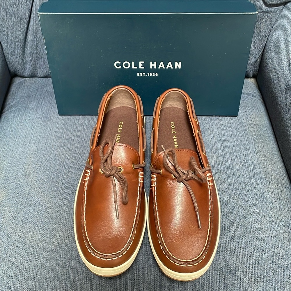 Cole Haan Mens 9 M Brown Leather Pinch Roadtrip Moccasins Slip Ons NEW in box